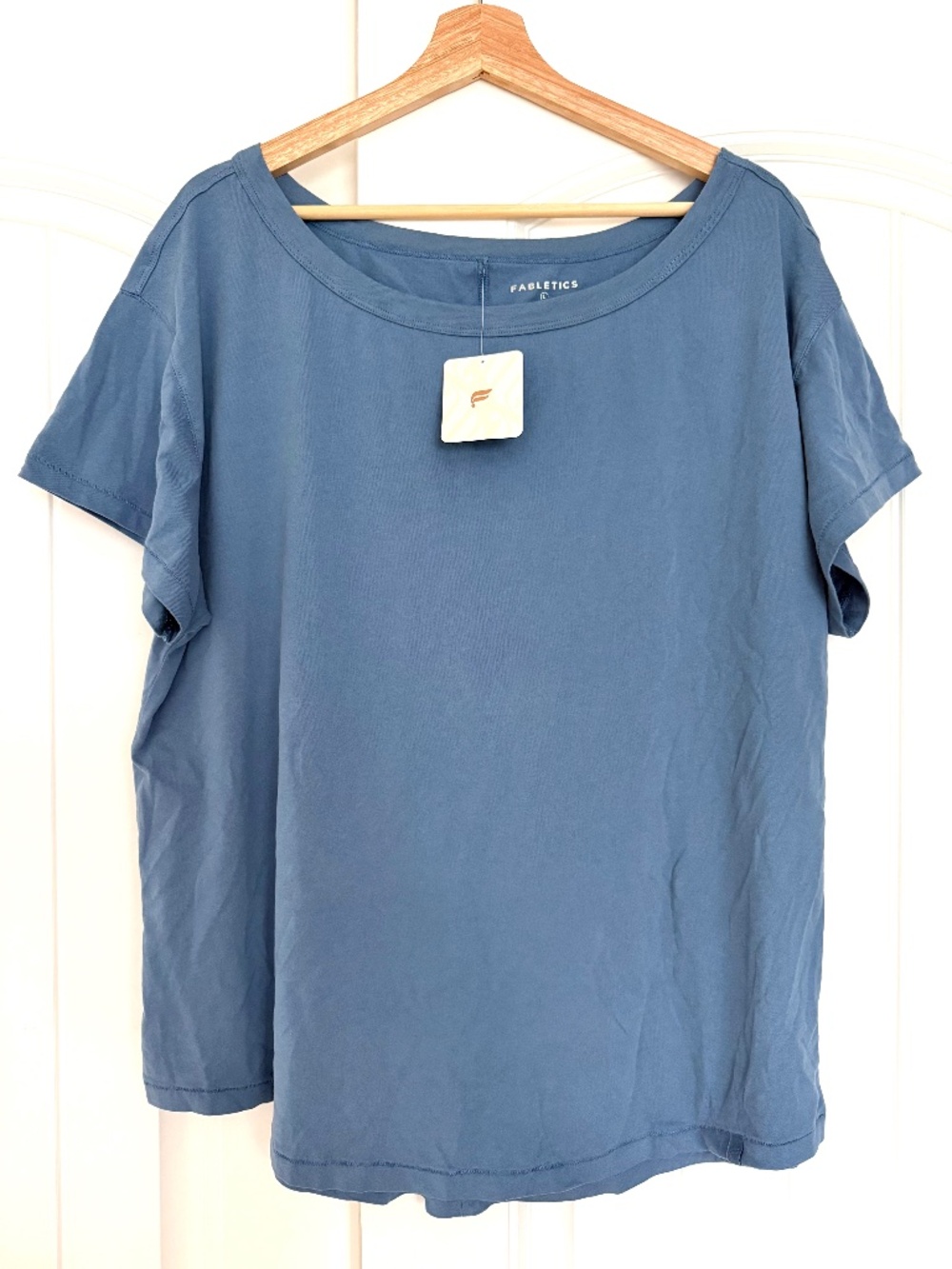 Fabletics 100% Cotton Oversized Tee Elemental Blue Size L NWT
